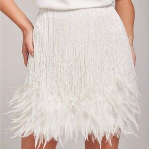 NADINE MERABI Sara White Feather Mini Skirt